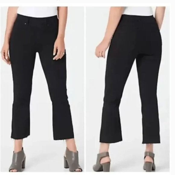 SPANX Jeans Cropped Flare Frayed Hem Black Denim S/P - Picture 1 of 14